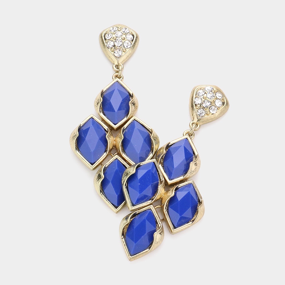 Gold & Blue Resin Petal Drop Statement Earrings